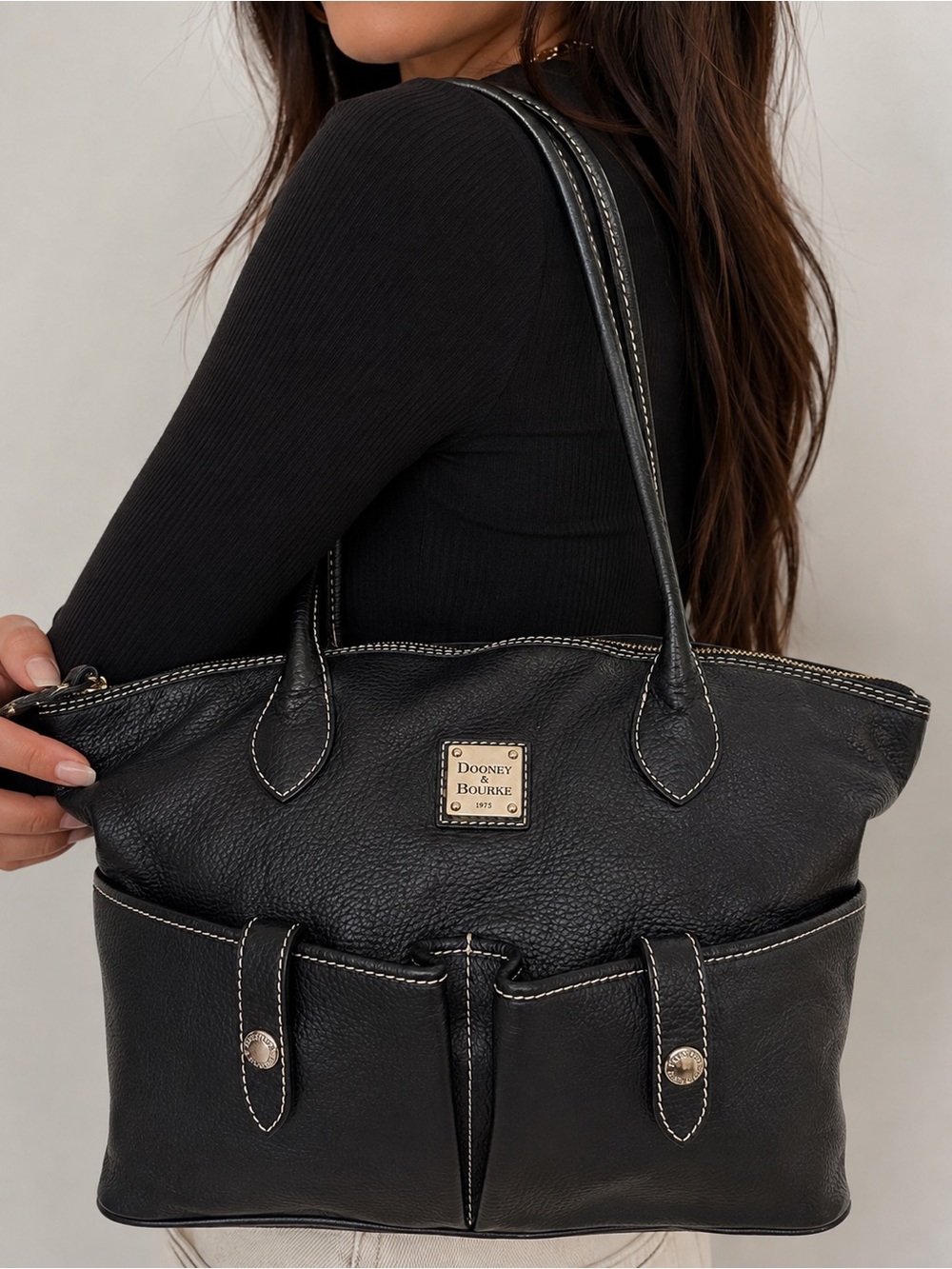 Dooney & Bourke Brown & Cream Leather Shoulder Bag
